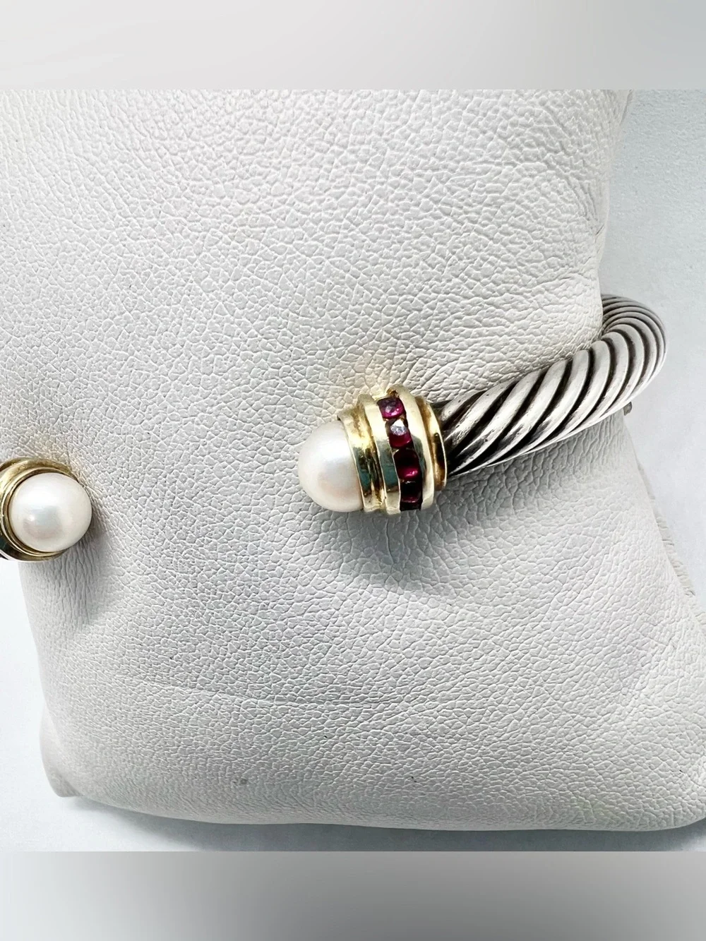 David Yurman 5mm Pearl Bracelet With Ruby And Gold - Picture 4 of 11